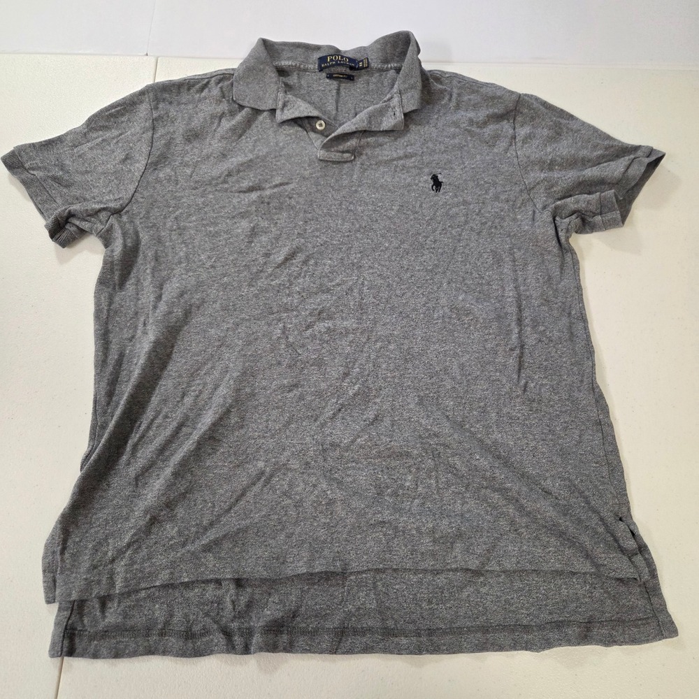 Polo Ralph Lauren Mens Custom Fit Heathered Gray Short Sleeve Polo Shirt Size M